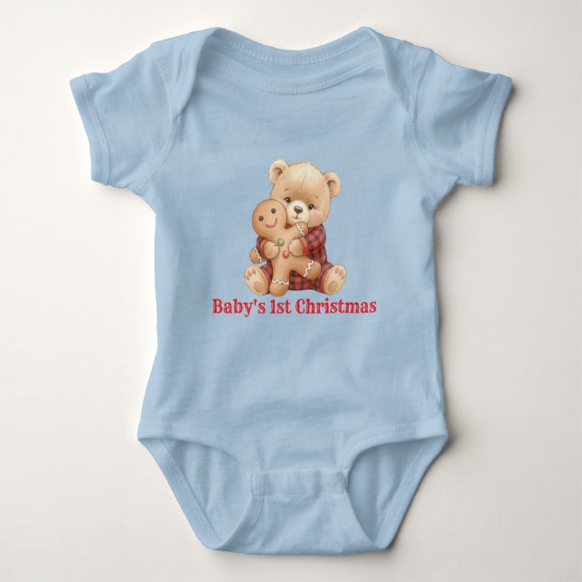 Body Para Bebê Cute Bear First Christmas  (Frente)