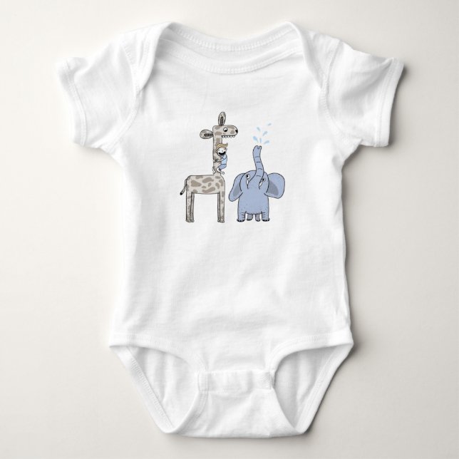 Body Para Bebê Cute Blue Giraffes Baby Bodysuit - Whimsical  (Frente)