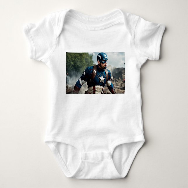 Body Para Bebê Cute Captain America Baby Bodysuit (Frente)