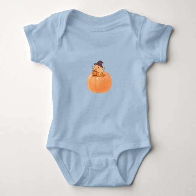 Body Para Bebê Cute Capybara Pumpkin Halloween T-Shirt (Frente)