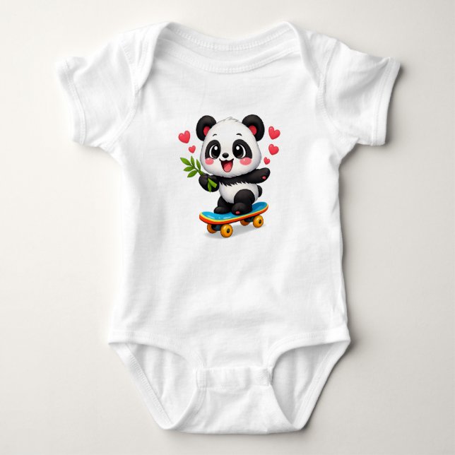 Body Para Bebê Cute cartoon panda a bamboo twig in the hand rides (Frente)