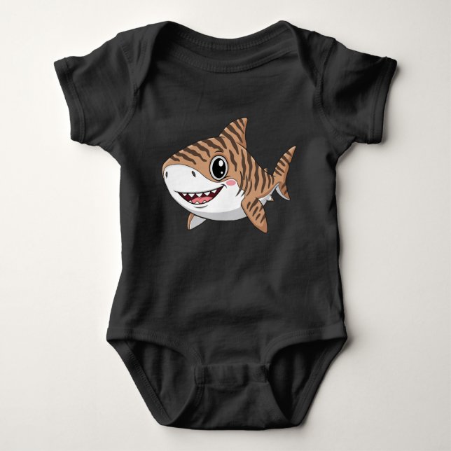 Body Para Bebê Cute Cartoon Tiger Shark Baby Bodysuit (Frente)
