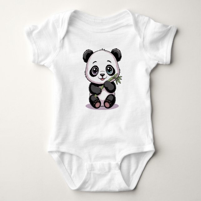 Body Para Bebê Cute Chibi Baby Panda Bear with Bamboo - Kawaii  (Frente)