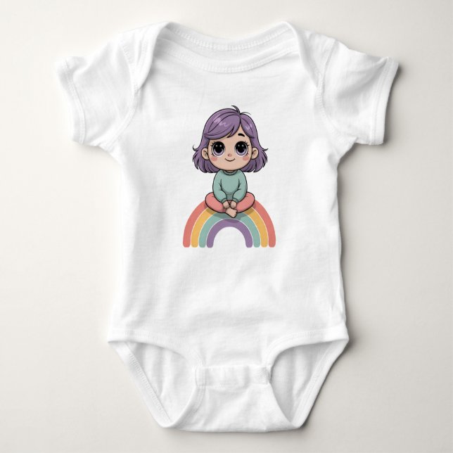 Body Para Bebê Cute Chibi Girl with Purple Hair  (Frente)
