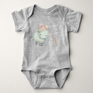 Body Para Bebê Cute Christian Blue Lamb Flowers Personal Name