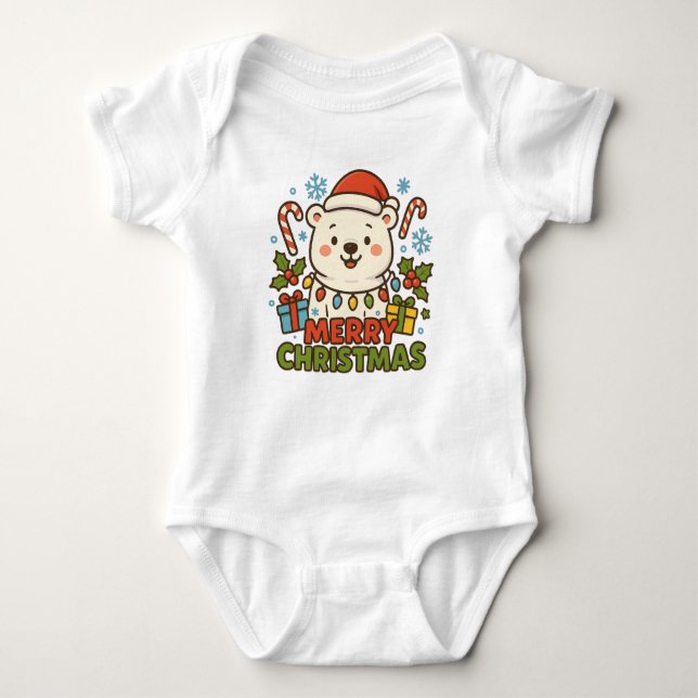 Body Para Bebê Cute Christmas Bear Illustration  (Frente)