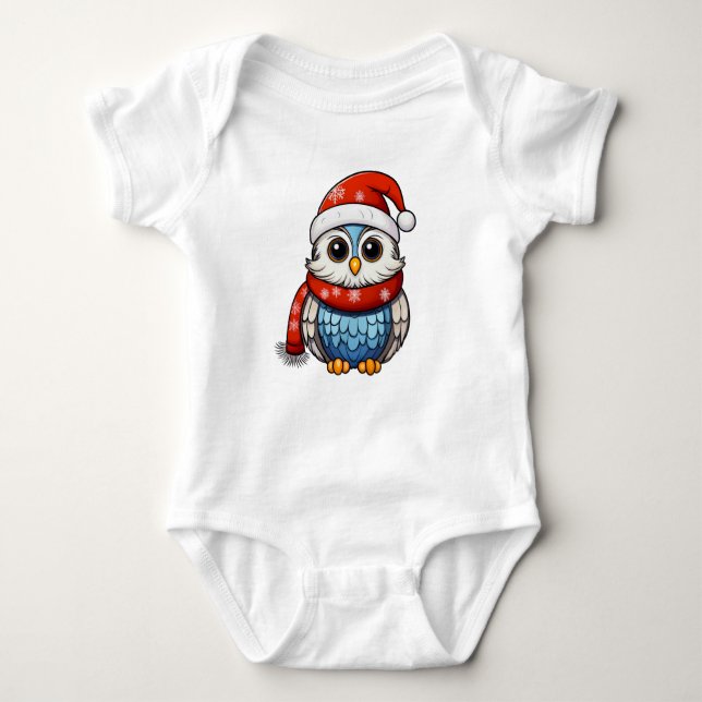 Body Para Bebê Cute Christmas Owl – Adorable Holiday Bodysuit (Frente)