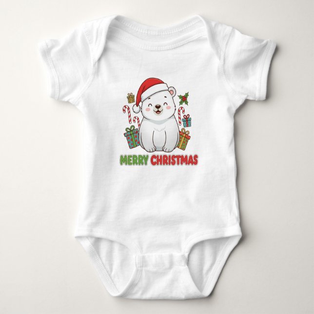 Body Para Bebê Cute Christmas Polar Bear Illustration (Frente)