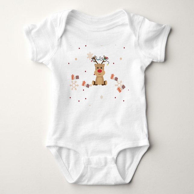 Body Para Bebê Cute Christmas Reindeer Baby Bodysuit  (Frente)