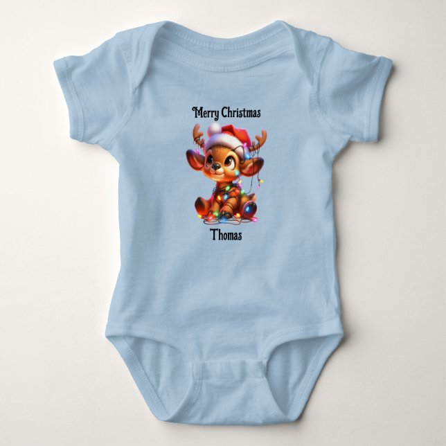 Body Para Bebê cute deer Christmas holiday baby bodysuit T-Shirt (Frente)