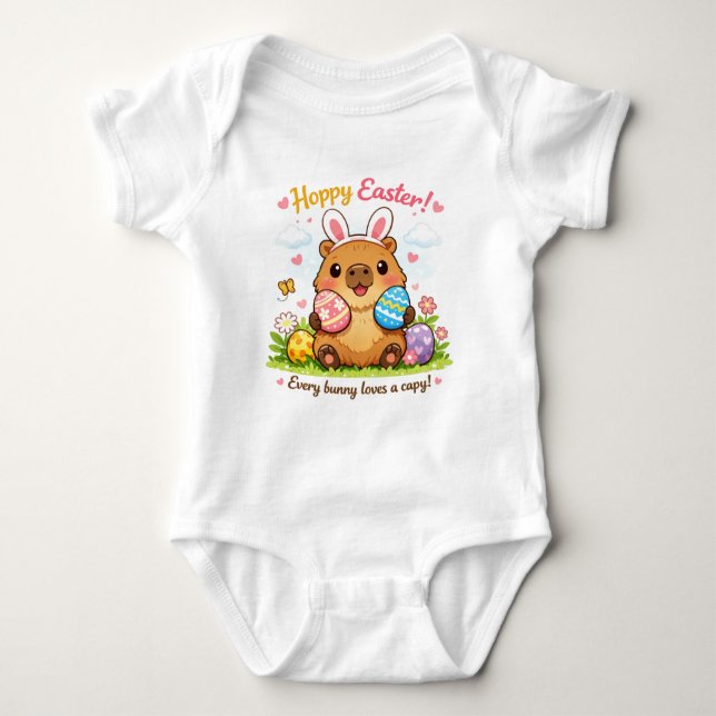 Body Para Bebê Cute Easter Capybara Eggs Bunny Ears (Frente)