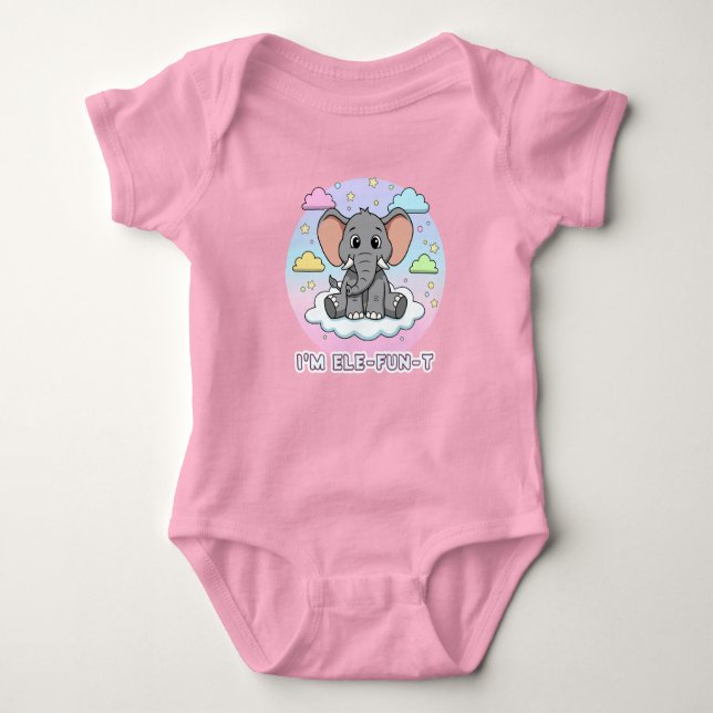 Body Para Bebê Cute Elephant on Cloud - I'm Ele-Fun-t Pun (Frente)
