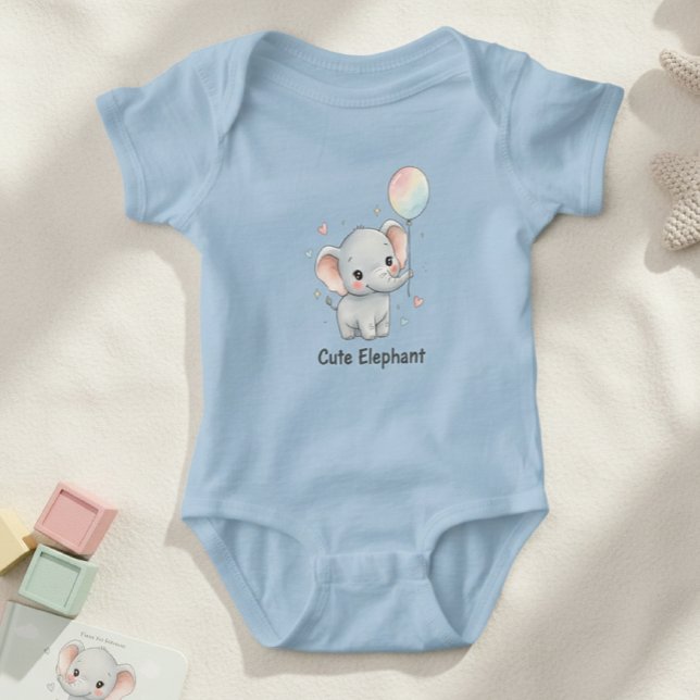 Body Para Bebê Cute Elephant Watercolor Balloon Baby Bodysuit (Criador carregado)