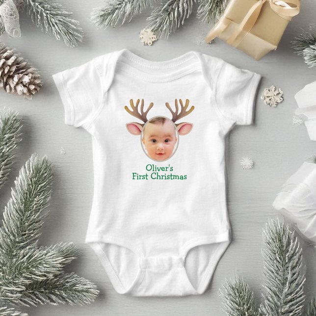 Body Para Bebê Cute First Christmas Baby Reindeer (Criador carregado)