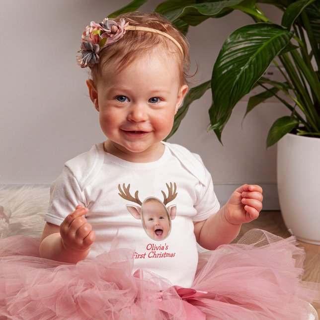 Body Para Bebê Cute First Christmas Baby Reindeer (Criador carregado)