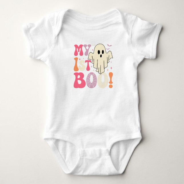 Body Para Bebê Cute First Halloween Romper with Ghost and Webs (Frente)