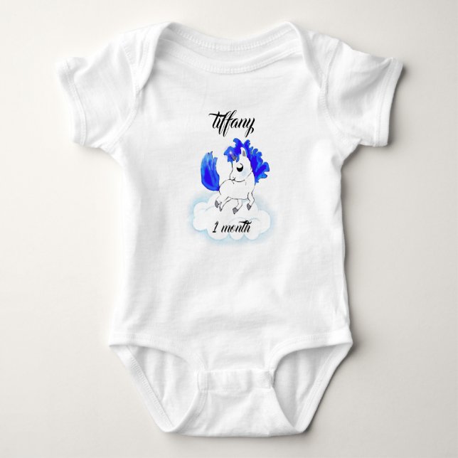 Body Para Bebê cute Happiness magic blue unicorn (Frente)