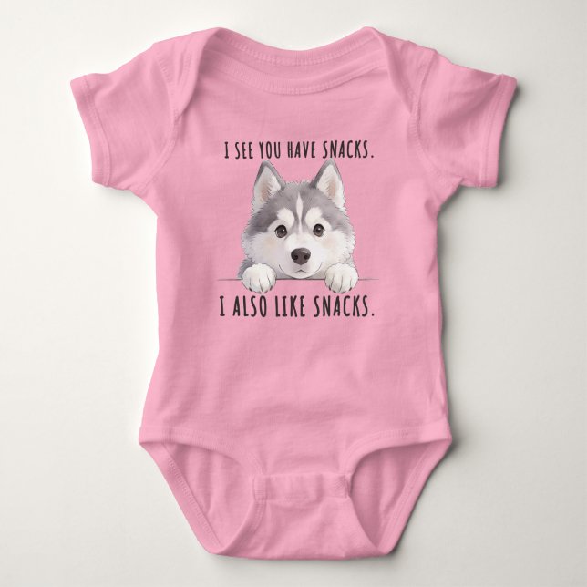 Body Para Bebê Cute Husky Dog Snacks Quote Funny Minimalist (Frente)