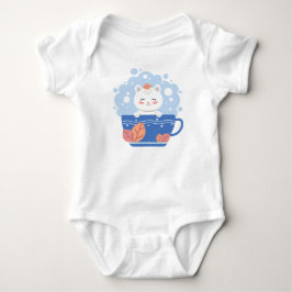 Body Para Bebê Cute Kawaii Cat in a Blue Teacup Baby Bodysuit
