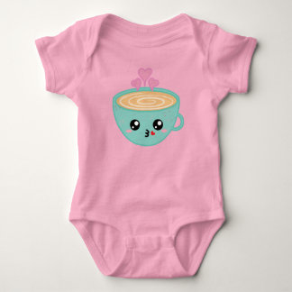 Body Para Bebê Cute Kawaii Coffee Cup with Heart Steam Art