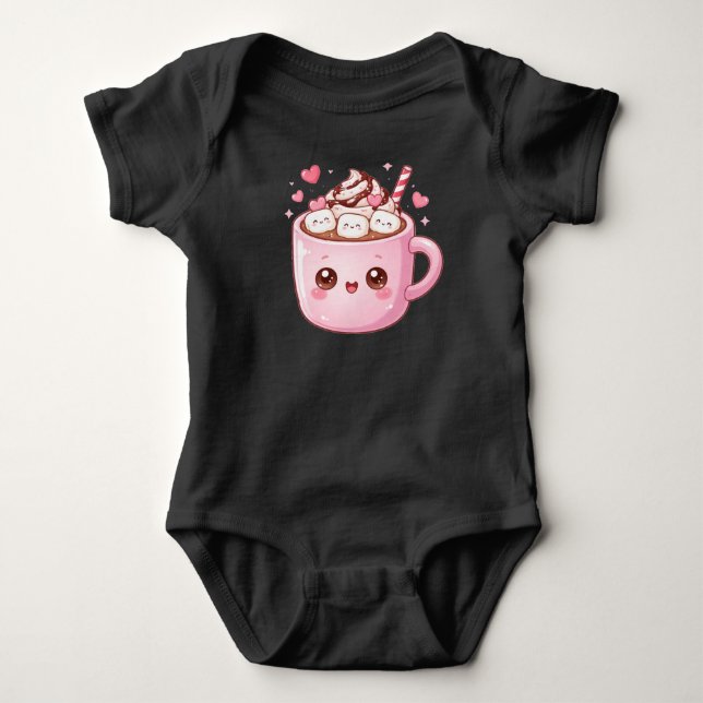 Body Para Bebê Cute Kawaii Hot Chocolate Mug with Marshmallows (Frente)