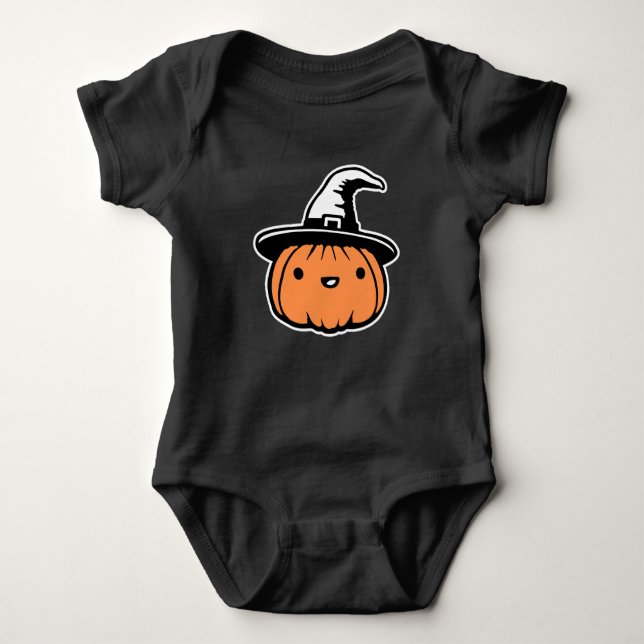 Body Para Bebê Cute Kawaii Pumpkin Wearing Witch Hat Halloween (Frente)