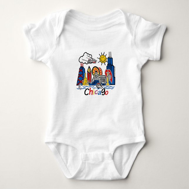 Body Para Bebê Cute Kids Chicago Skyline (Frente)