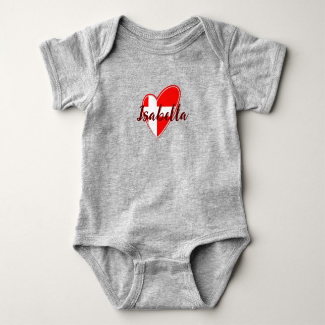 Body Para Bebê Cute Modern Denmark Flag Heart danisname (Frente)