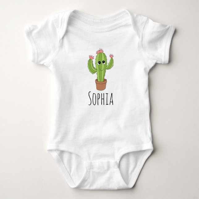 Body Para Bebê Cute Neutro Kawaii Cactus Plant e Name (Frente)