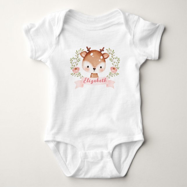 Body Para Bebê Cute ONE Deer First Birday Baby (Frente)