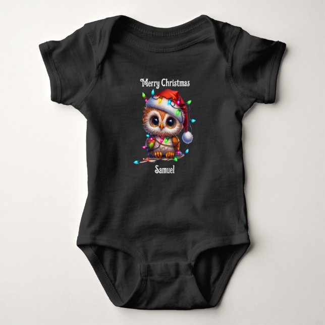 Body Para Bebê cute owl Christmas holiday baby bodysuit T-Shirt (Frente)