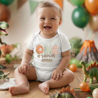 Body Para Bebê Cute Pastel One A Saurus Dinosaur Birthday
