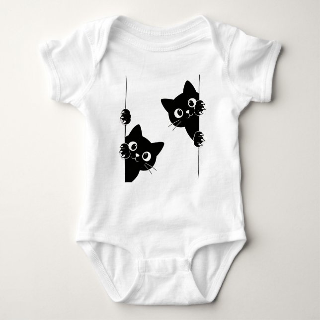 Body Para Bebê Cute Peekaboo Black Cats T-Shirt (Frente)