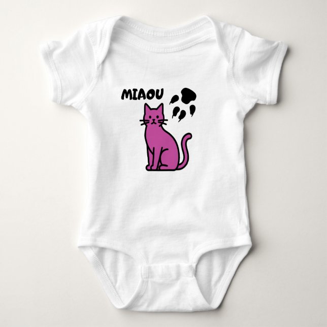 Body Para Bebê Cute Pink Cat “MIAOU” Baby Bodysuit (Frente)