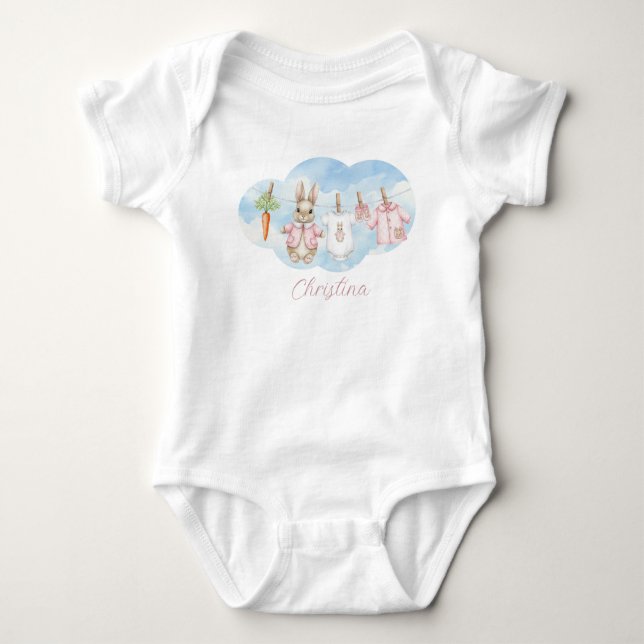 Body Para Bebê Cute Pink Clothesline Peter the Rabbit  (Frente)
