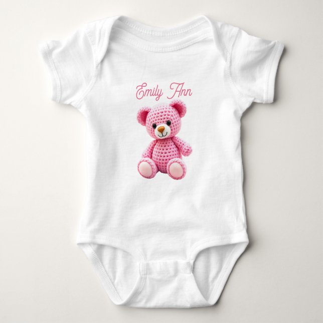 Body Para Bebê Cute Pink Crocheted Baby Girl's Personalized (Frente)