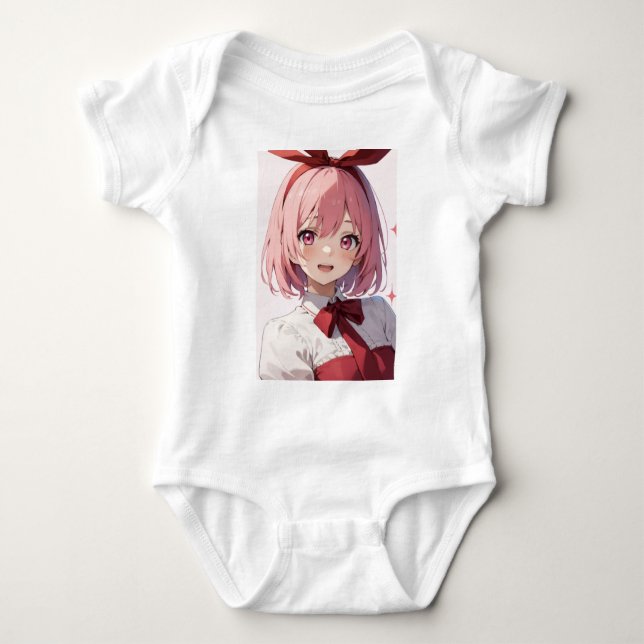 Body Para Bebê Cute Pink-Haired Anime Girl Illustration (Frente)