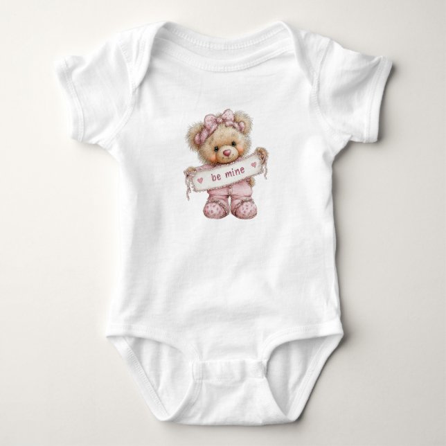 BODY PARA BEBÊ CUTE PINK VALENTINES DAY TEDDY BEAR (Frente)