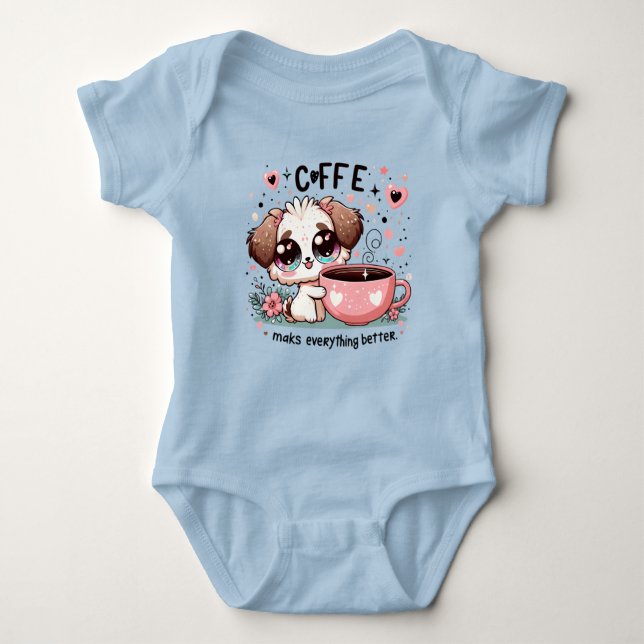 Body Para Bebê Cute Puppy Coffee Lover Baby Bodysuit - Coffee Mak (Frente)