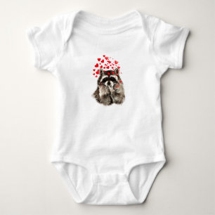 Body Para Bebê Cute Raccoon Soprando Beijos Adoram Corações