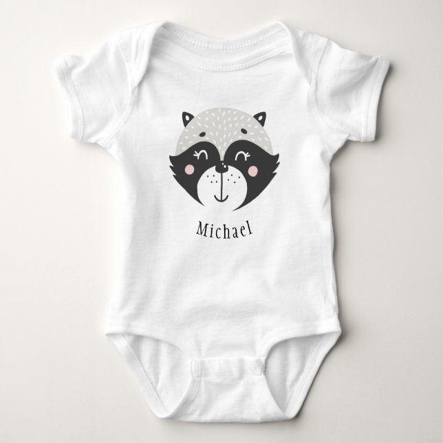 Body Para Bebê Cute Racoon Personalizado Bebê Jérsei Bonito (Frente)
