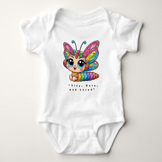 Body Para Bebê 🐛Cute Rainbow Caterpillar Butterfly Cartoon (Frente)
