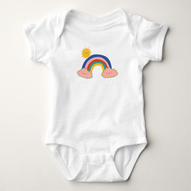 Body Para Bebê Cute Rainbow Sun Kids Back To School DY name (Frente)