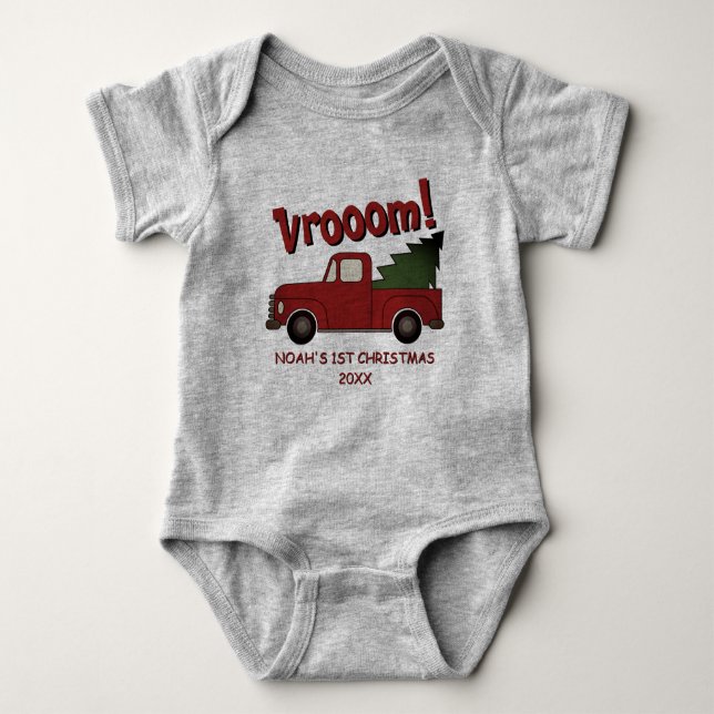 Body Para Bebê Cute red truck with a Christmas tree custom (Frente)