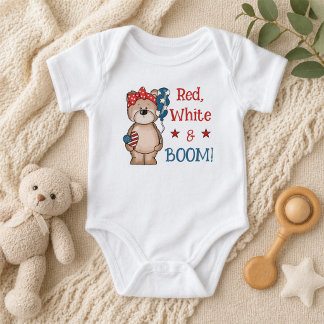 Body Para Bebê Cute Red, White & Boom Patriotic