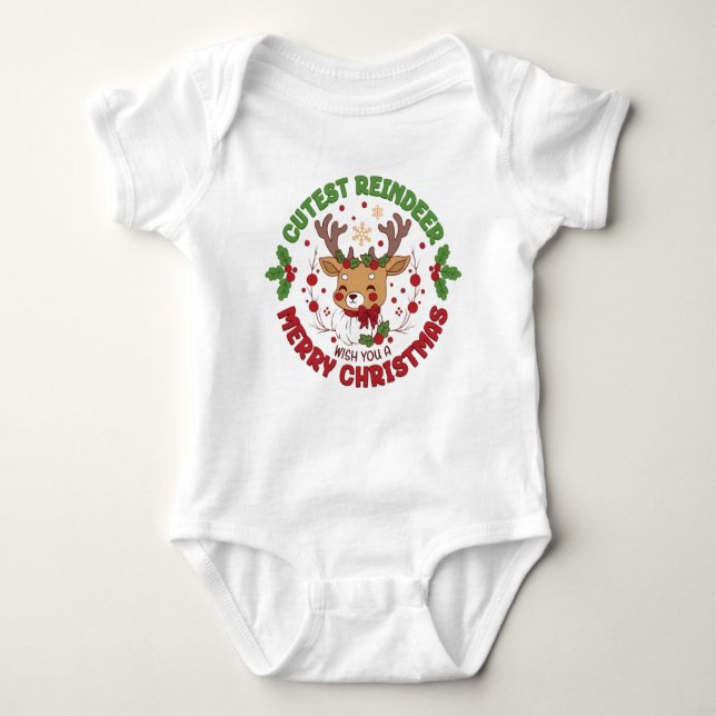 Body Para Bebê Cute Reindeer Wish You A Merry Christmas (Frente)
