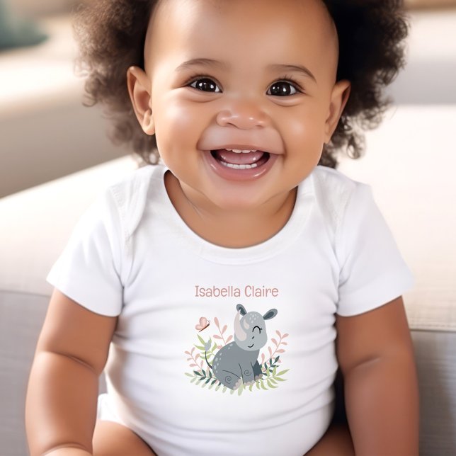Body Para Bebê Cute Rhino Boho Name Monograma Girl (Cute Rhino Boho Name Monogram Girl Baby Bodysuit)