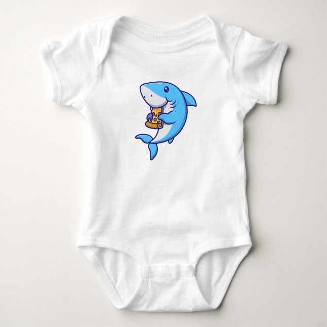 Body Para Bebê Cute Shark Eating Pizza (Frente)
