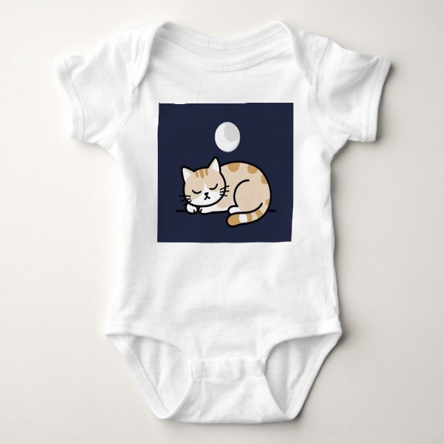 Body Para Bebê Cute Sleeping Cat Moon Baby Bodysuit  (Frente)