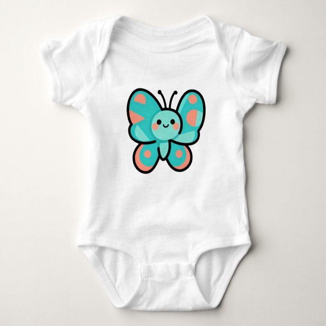 Body Para Bebê Cute Teal Butterfly Kawaii Art Baby Clothes (Frente)